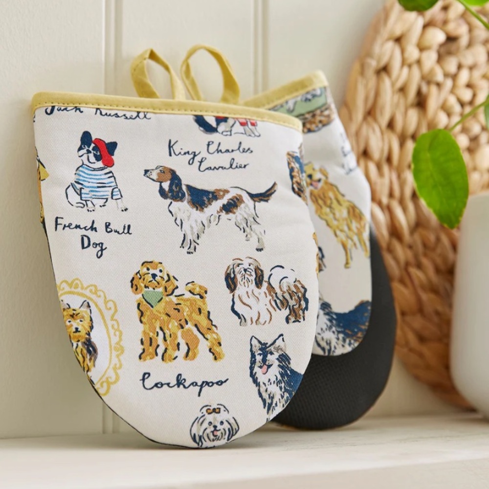 NWT Ulster Weavers White Yellow Best In Show Microwave Mitts Pair